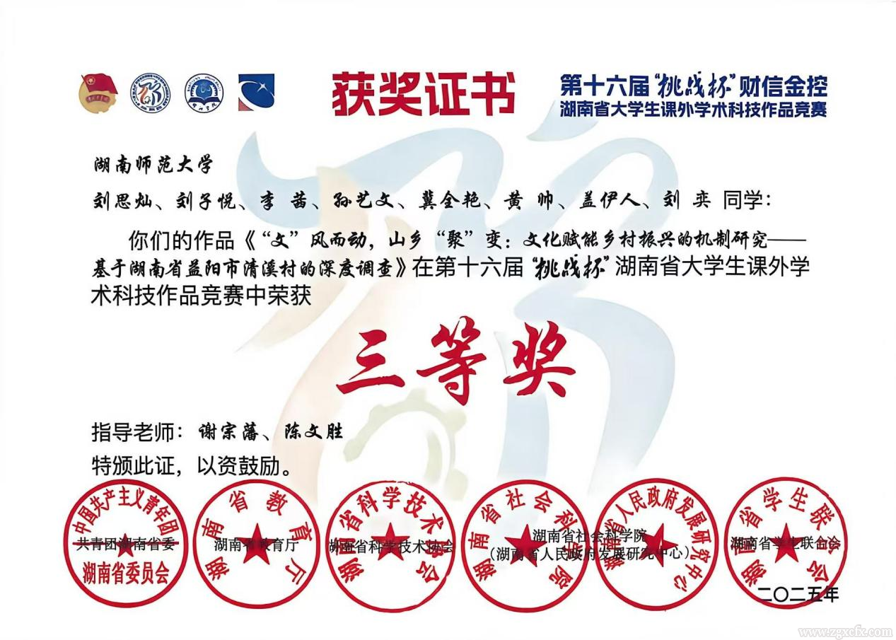 謝宗藩副教授指導的參賽作品榮獲第十六屆“挑戰杯”省大學生課外學術科技作品競賽三等獎(圖1)